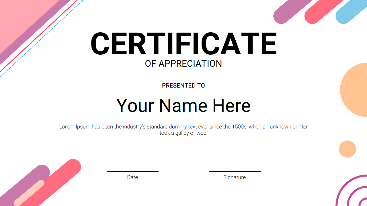 Creative Google Slides Certificate Template Free Slide